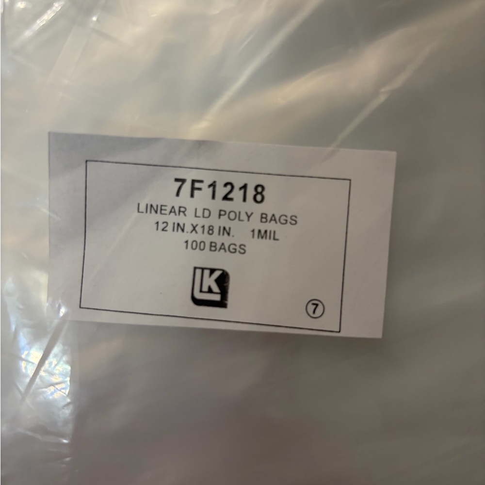 LK 7F1218 1 mil Standard Linear Low Density Flat Bag (100) 12”x18” NWT - Picture 2 of 4